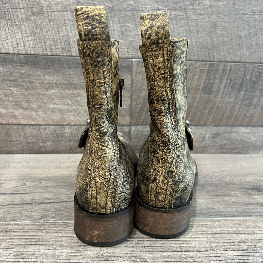 Spirit Lucchese Short boots Olivia crackled brown Black leather Moto Western 7.5 - Picture 5 of 9